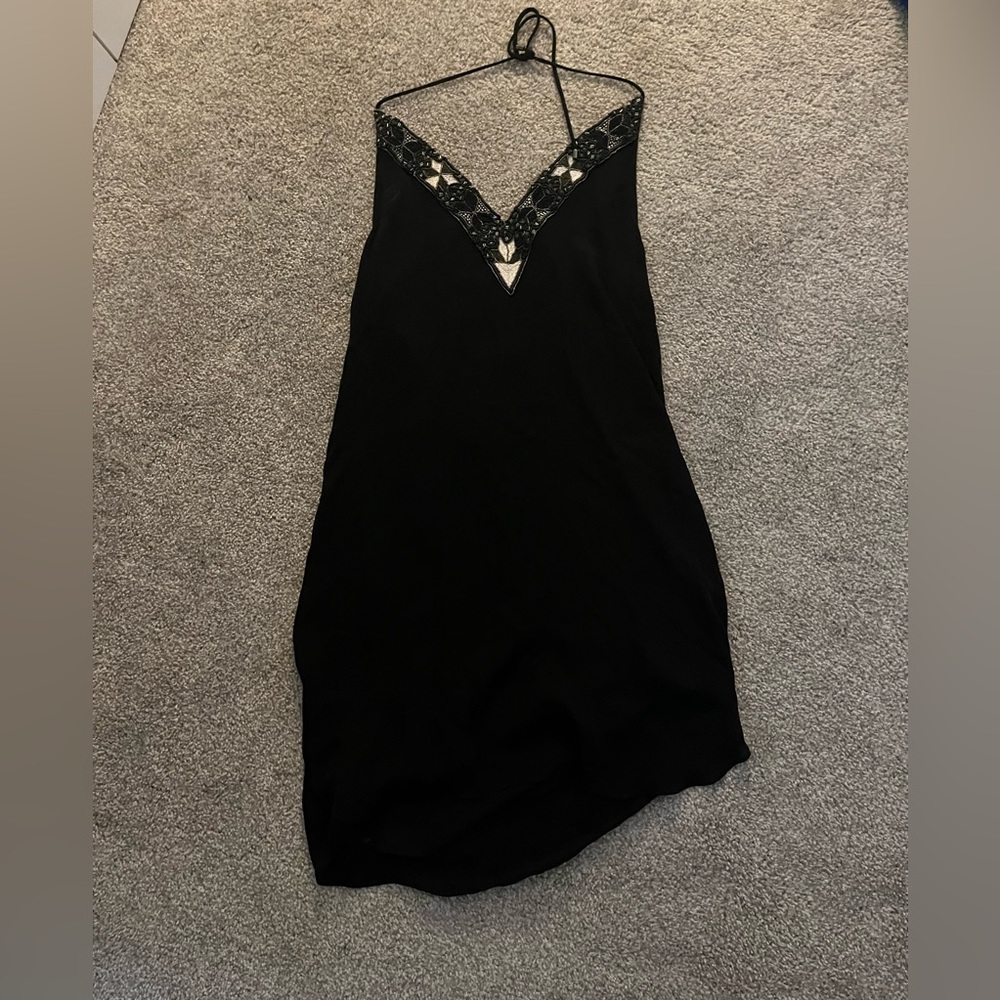 Black Beaded Halter Dress